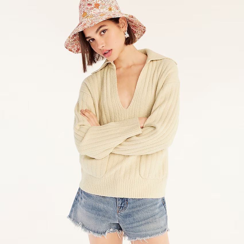 Collared cotton-bouclé beach sweater | J.Crew US