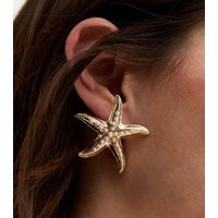 Gold Tone Oversized Embellished Starfish Earrings New Look | New Look (UK)