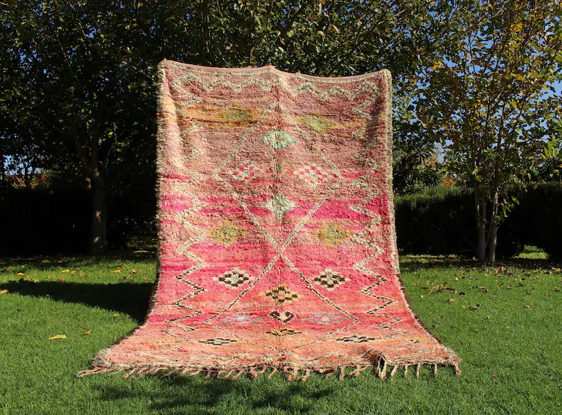 6x10ft Moroccan Rugs : Handmade Vintage Moroccan Boujaad Rug Traditional Patterns in Orange, Pink... | Etsy (US)