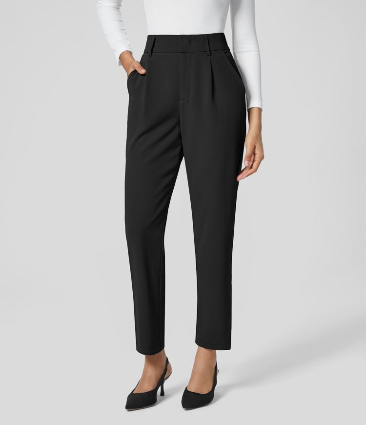 High Waisted Side Pocket Solid Work Tapered Suit Pants | HALARA