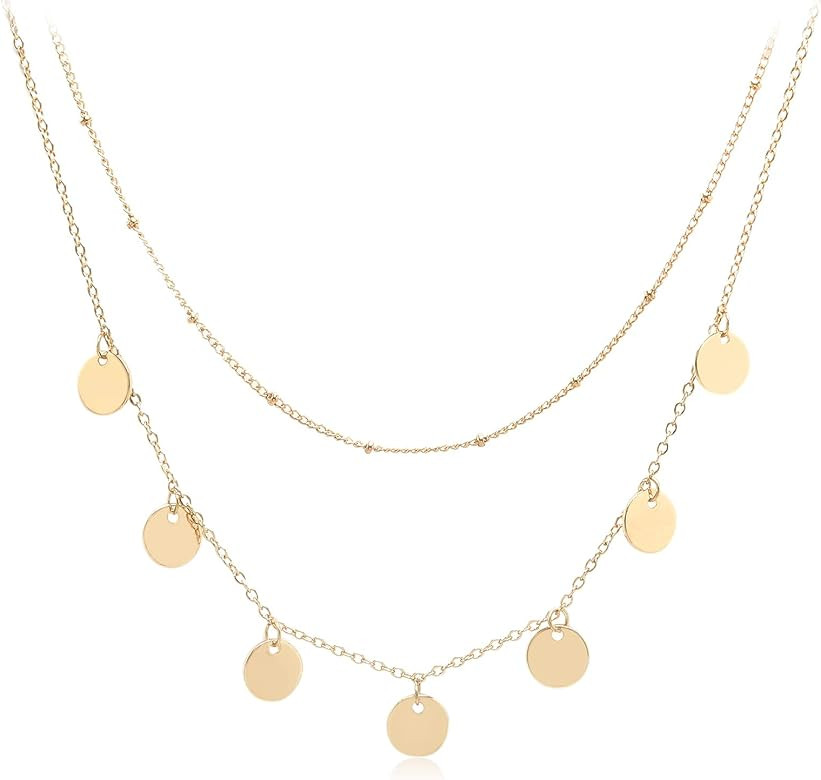 Aisansty Dainty Layered Choker Necklaces Handmade Coin Tube Star Pearl Pendant Multilayer Adjusta... | Amazon (US)