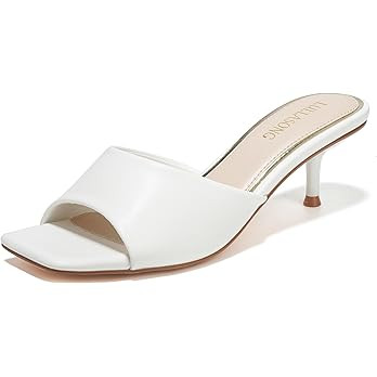 Amazon.com | LULLASONG White Kitten Heels Sandals Low Heels Slip On Slides 2 Inch Heeled Square O... | Amazon (US)