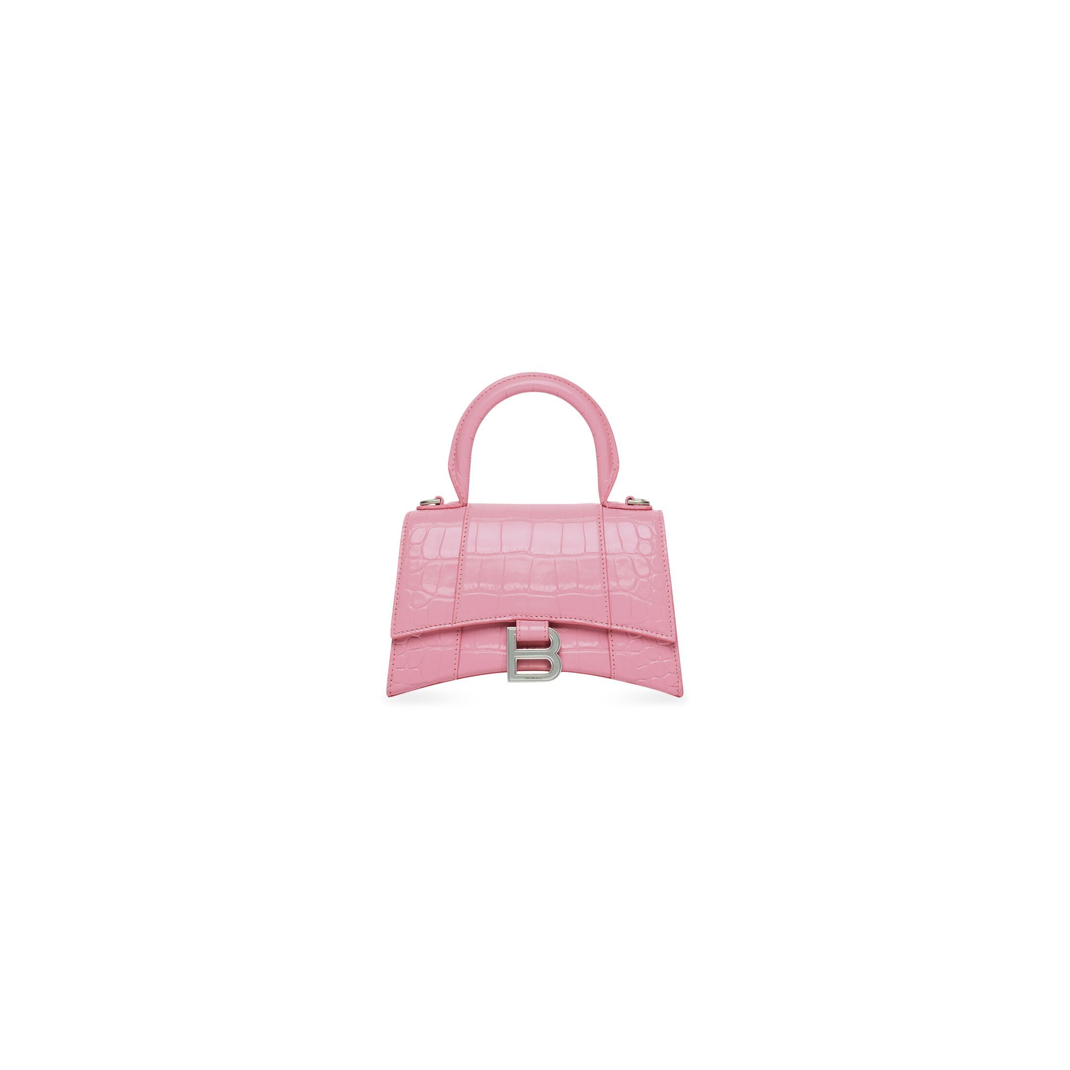 Women's Hourglass Xs Handbag Crocodile Embossed in Pink | Balenciaga