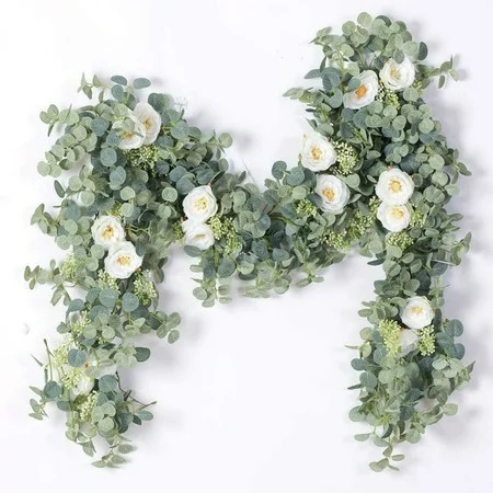 Willstar 1/2PCS 2 Colors 1.8M Artificial Eucalyptus Garland with Champagne Roses Greenery Garland Eu | Walmart (US)