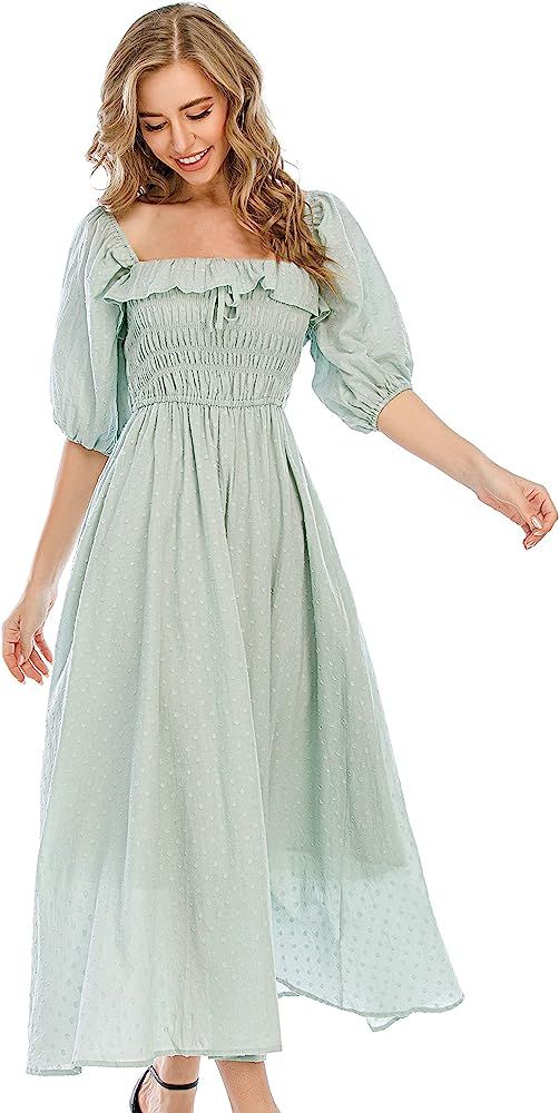 R.Vivimos Women Summer Half Sleeve Cotton Ruffled Vintage Elegant Backless A Line Flowy Long Dres... | Amazon (US)