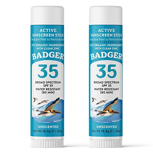 Badger Mineral Sunscreen Face Stick SPF 35, 97% Organic Unscented Zinc Oxide Travel Sunscreen, Coral Reef Safe Sunscreen Travel Size Sunscreen Stick, .65 oz, 2-Pack | Amazon (US)