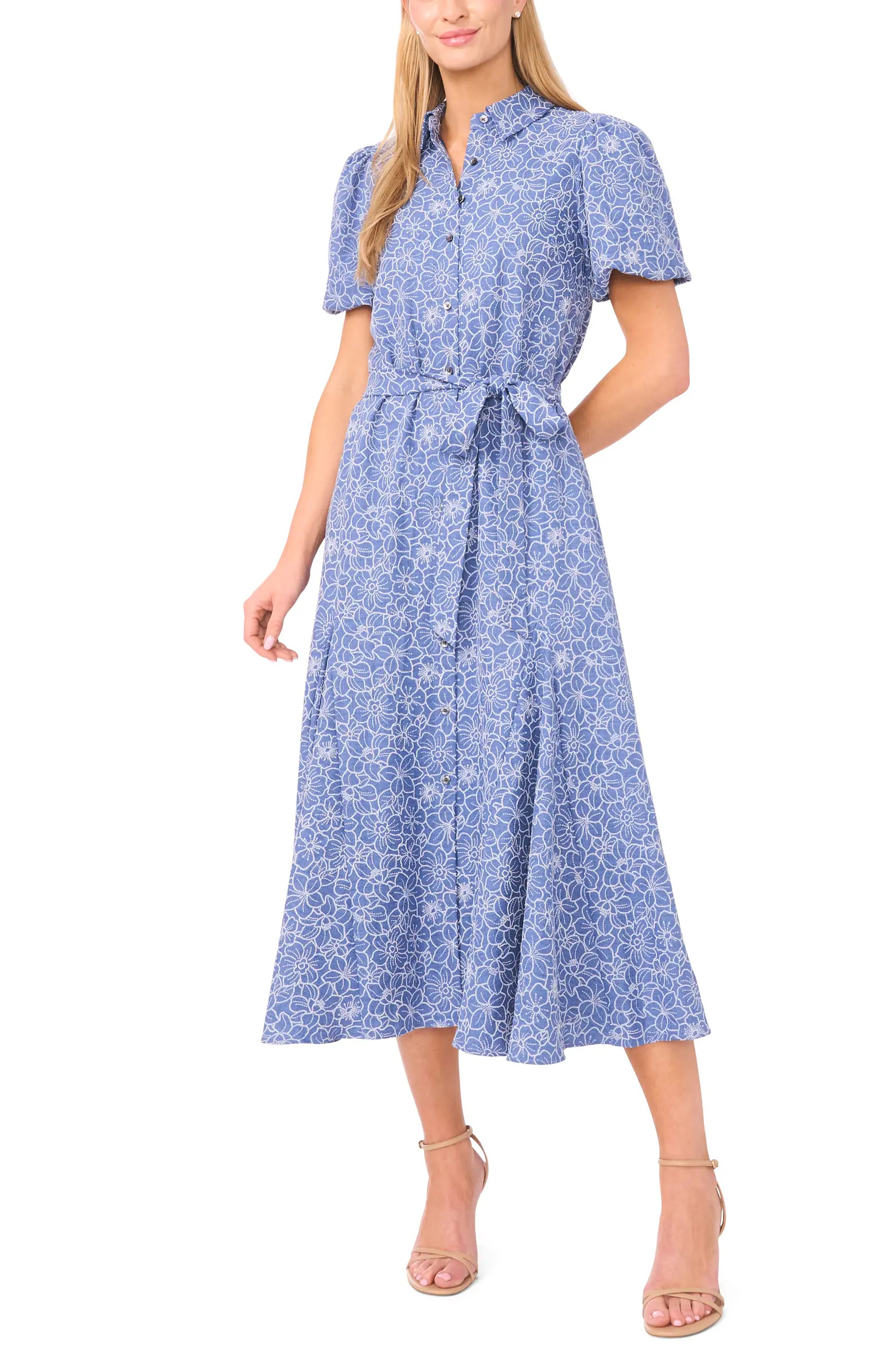 Embroidered Floral Chambray Midi Shirtdress | Nordstrom