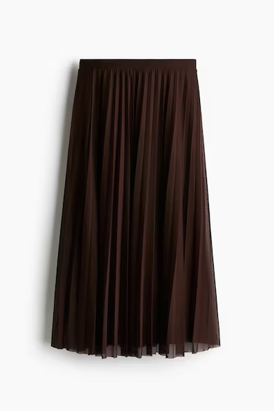 H & M - Pleated Mesh Skirt - Brown | H&M (US + CA)