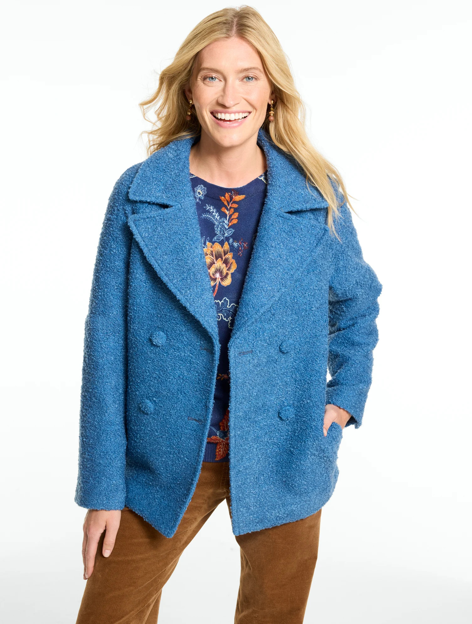 Cozy BouclÃ© Coat - Coastline Blue - XS Talbots | Talbots