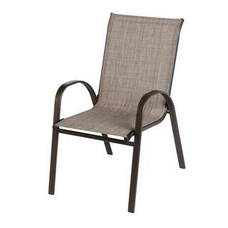 StyleWell Mix and Match Stackable Brown Steel Sling Outdoor Patio Dining Chair in Riverbed Taupe ... | The Home Depot
