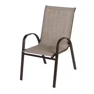 Mix and Match Stackable Brown Steel Sling Outdoor Patio Dining Chair in Riverbed Taupe | The Home Depot