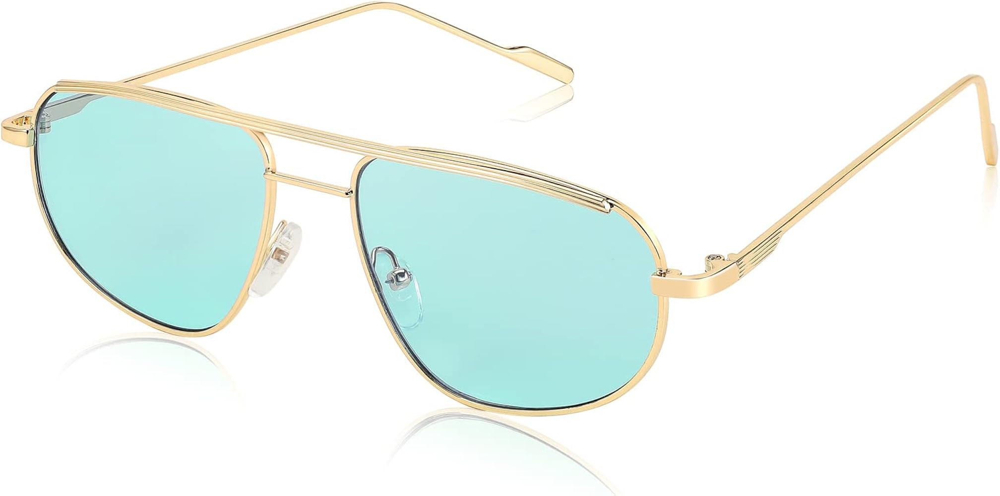 FEISEDY Retro Trendy Aviator Sunglasses Women Men 90s Small Vintage Glasses Stylish Gold Metal Ov... | Amazon (US)