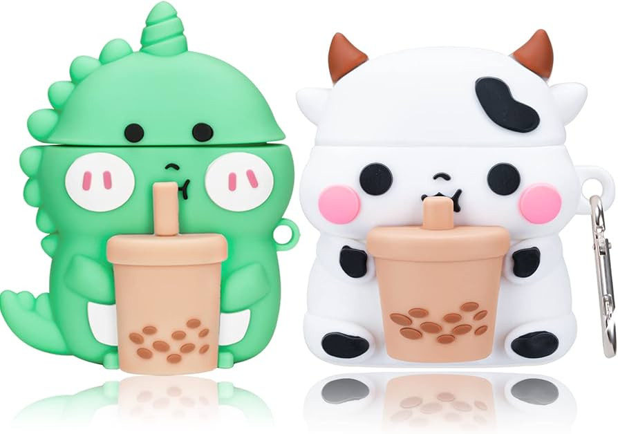 2 Pack for AirPods 2&1 Gen Case Cover, 3D Cute Funny Cartoon Boba Tea Cows & Boba Tea Dinosaurs F... | Amazon (US)