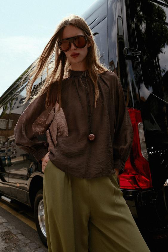 SHEER BALLOON SLEEVE BLOUSE | Zara US