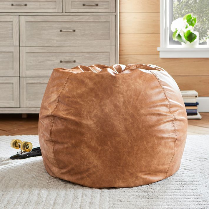 Faux Leather Caramel Bean Bag Chair | Pottery Barn Teen