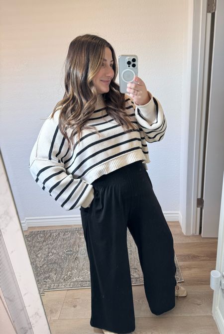 Stretchy petite friendly amazon pants! Very high waisted! I’m 30 weeks pregnant and wearing a size small!

Sweater size xs- slightly cropped in the front

For jewelry use code: SWEETKARMA
For 25% off

#LTKstyletip #LTKfindsunder50 #LTKbump