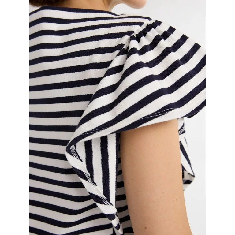 Free Assembly Women’s and Women's Plus Cotton Tee with Short Flutter Sleeves, Sizes XS-4X | Walmart (US)