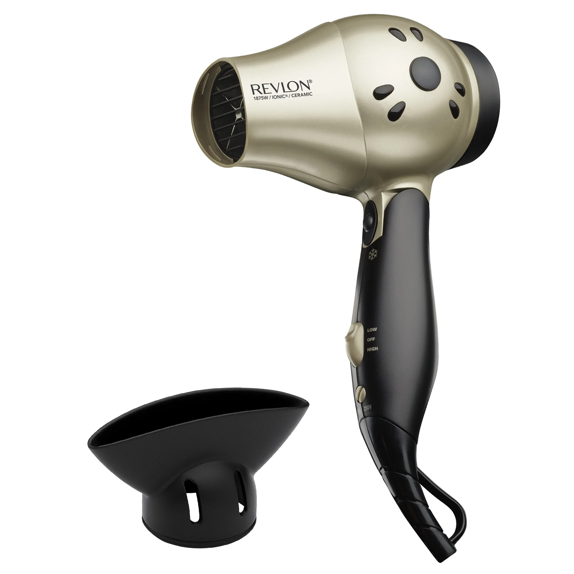 Revlon 1875W Folding Handle Ionic Travel Hair Dryer, Black and Gold | Walmart (US)