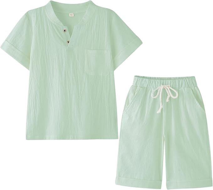 Boy's T-Shirt and Shorts Set Cotton Linen Summer Short Sleeve Children Two Pieces Clothing Pants ... | Amazon (US)