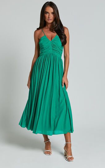 Roza Midi Dress - Ruched Bodice Dress in Emerald | Showpo (US, UK & Europe)