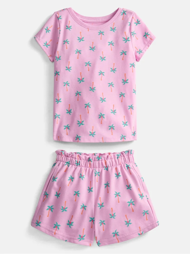 Wonder Nation Toddler Girls Printed Tee and Shorts,2-Piece Pajama Set, Sizes 18M\u20135T | Walmart (US)