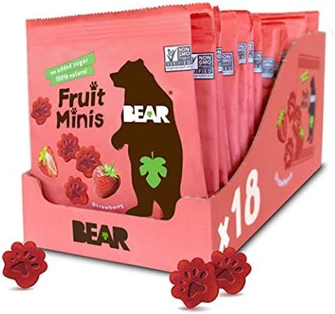 BEAR Real Fruit Snack Minis, Strawberry – (Pack of 18) – Bite Sized Snacks for Kids, Gluten Free, Ve | Amazon (US)