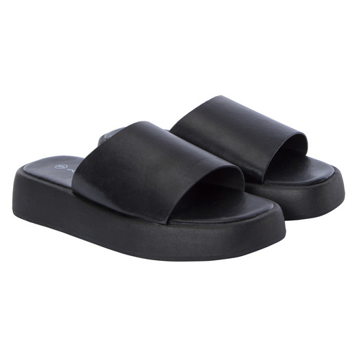ladies black platform slide sandals | Five Below
