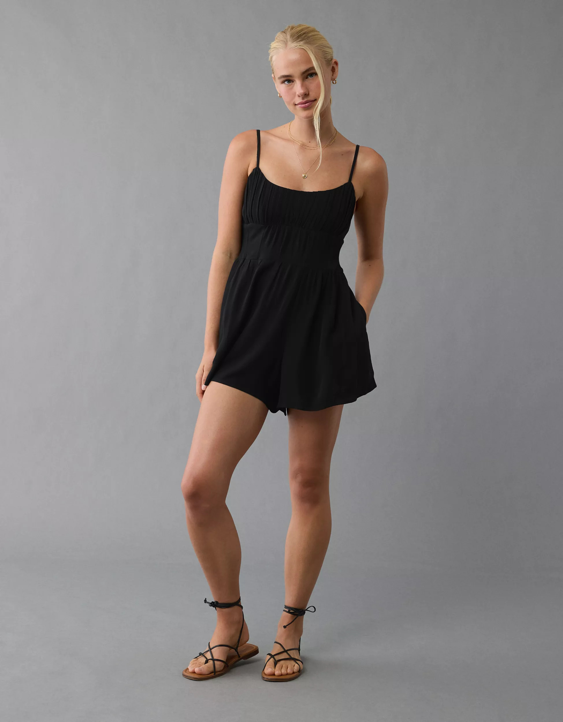 AE Ruched Bodice Corset Romper | American Eagle Outfitters (US & CA)