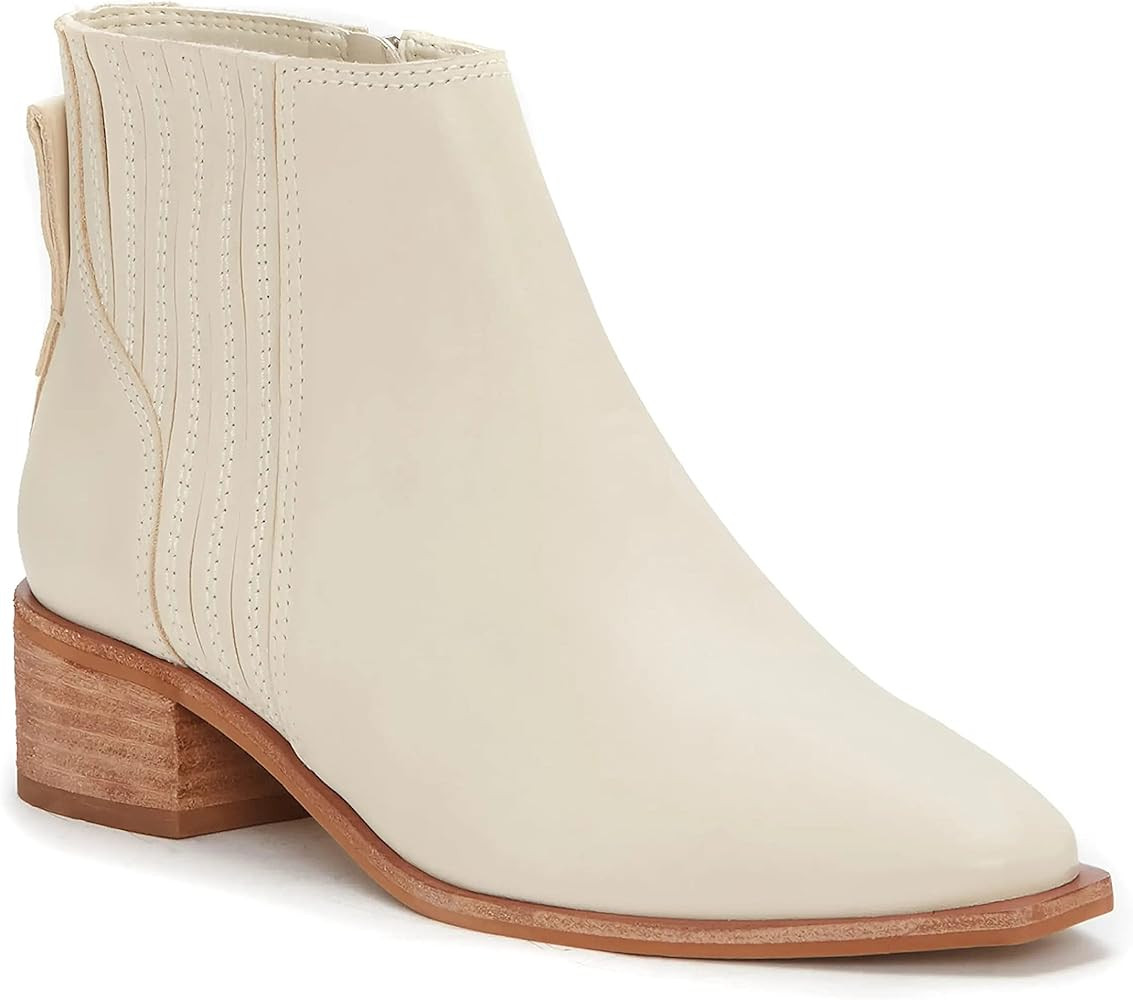 Ermonn Women's Square Toe Ankle Boots Low Heels Chunky Chelsea Booties Side Zip Western Shoes | Amazon (US)