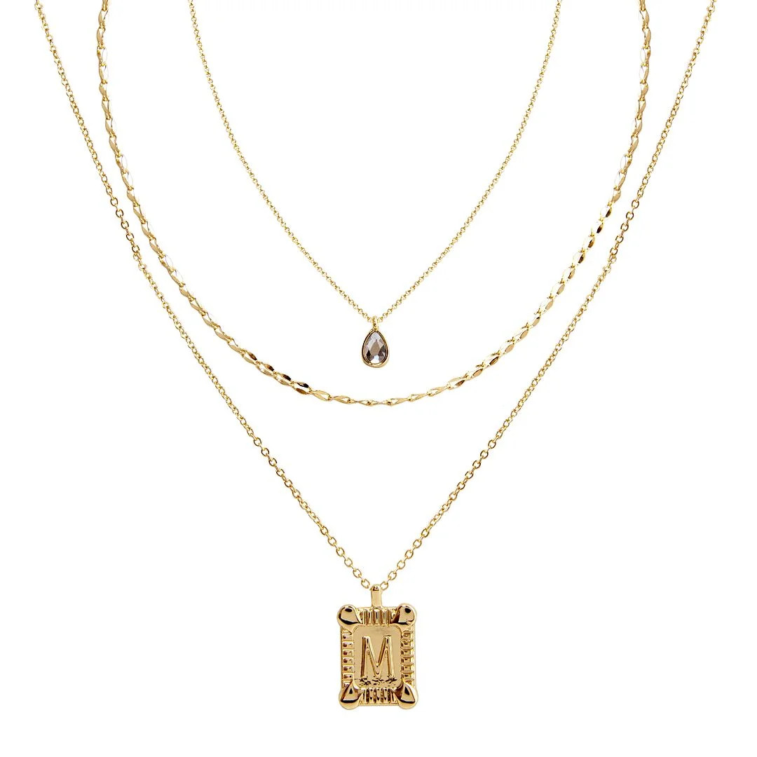 Seren Jewelry Initial Letter "M" Gold Pendant Necklace Set for Women, Delicate Gold-tone Layered ... | Walmart (US)