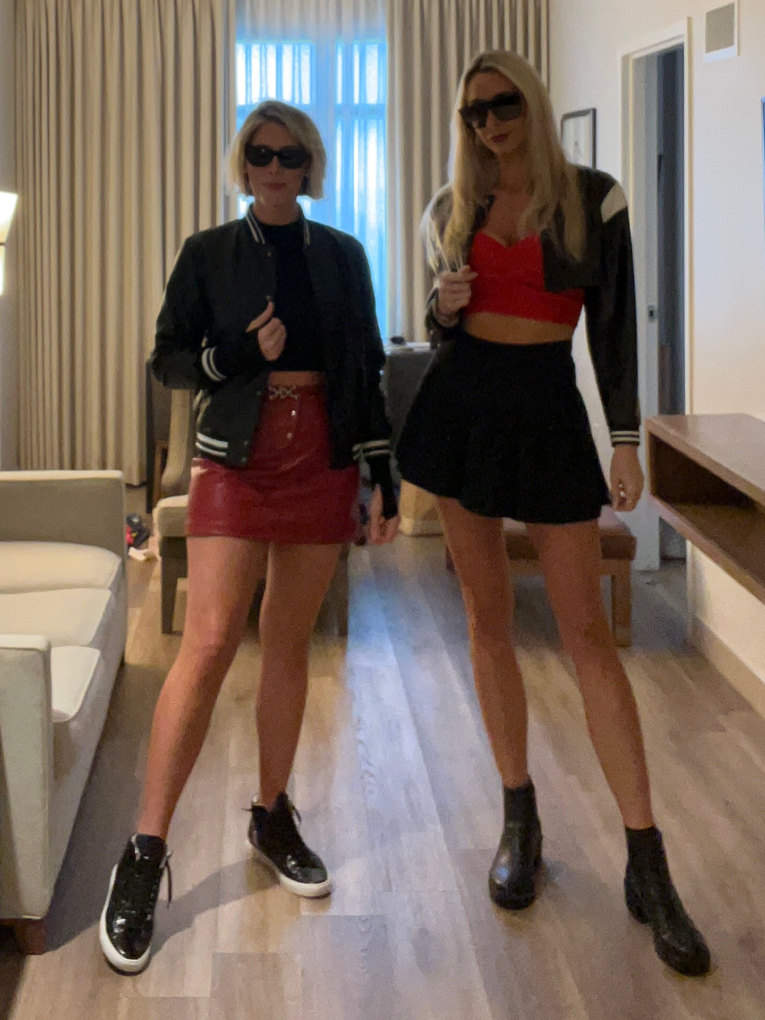 Leather skirt outfit. What to wear to NASCAR race. Game day outfit. Mary Kate and Ashley matching. Red and black women’s outfits. Rent the Runway apparel. Rented closet. We are 6ft tall and over wearing size small or medium. All items TTS. Great options for tall women. Shoe size 12. Amazon fashion  

#LTKFestival #LTKFindsUnder100 #LTKSeasonal