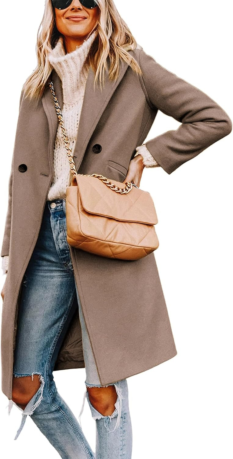 Women's Wool Coat Notch Lapel Double-Breasted Peacoat | Amazon (US)