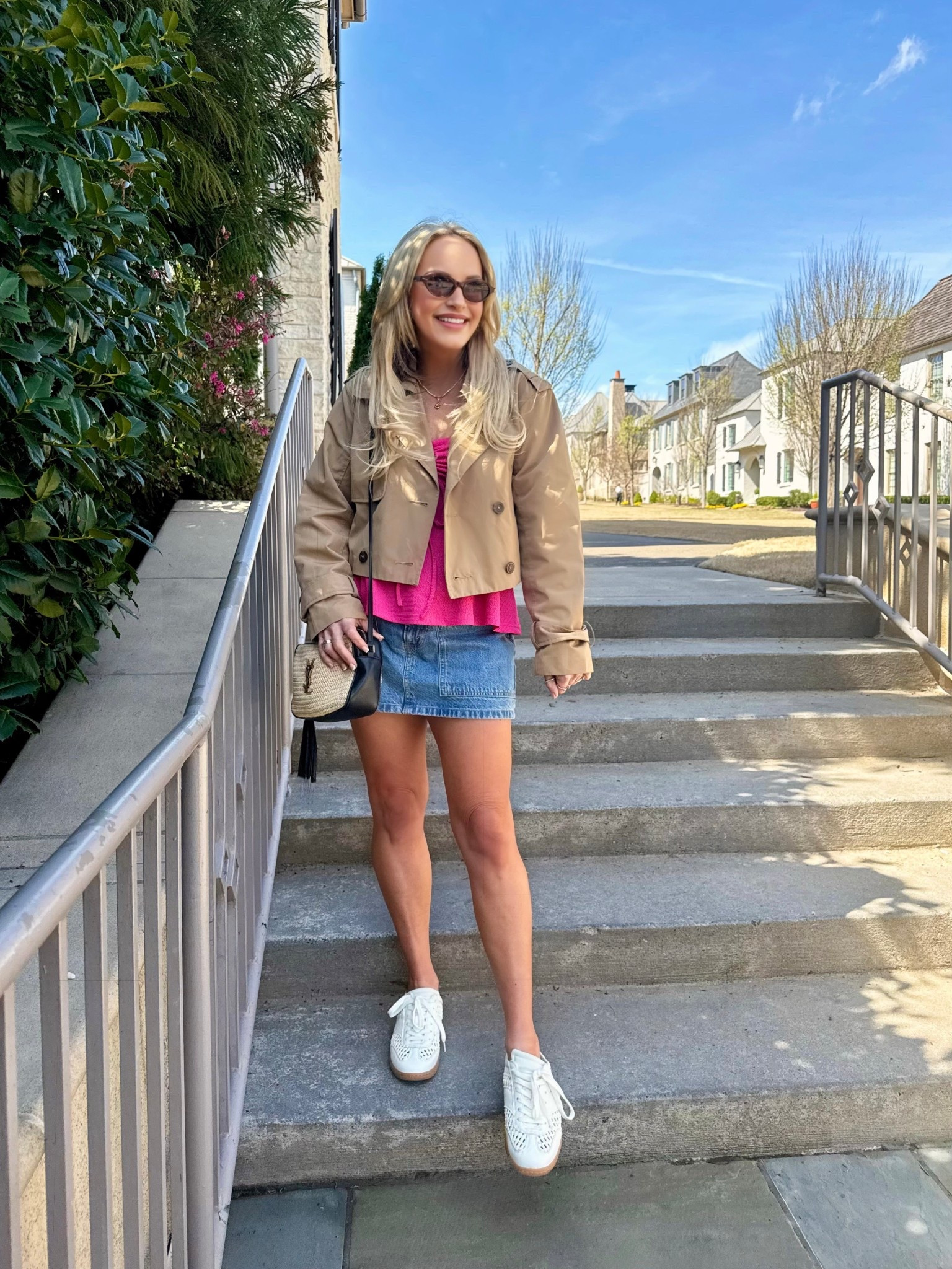 Spring outfits 2026, date night outfit, vacation outfits beach, spring break outfits, Amazon spring top, denim skirt, cropped trench jacket, white sneakers 

@Coco & Eve @Target @abercrombie 

#LTKootd #LTKTravel #LTKSaleAlert