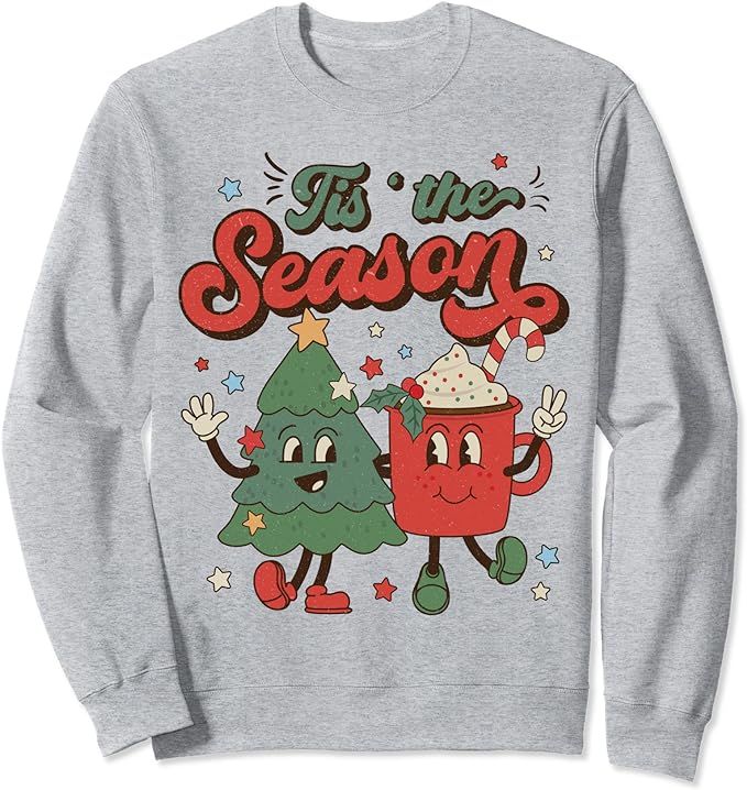 Retro Christmas Tis The Season Christmas Tree Coffee Latte Sweatshirt | Amazon (US)