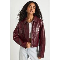 boohoo Women's Boxy Faux Leather Jacket in Burgundy | Size: 4 | Faux Leather/Plastic | boohoo (US & Canada)