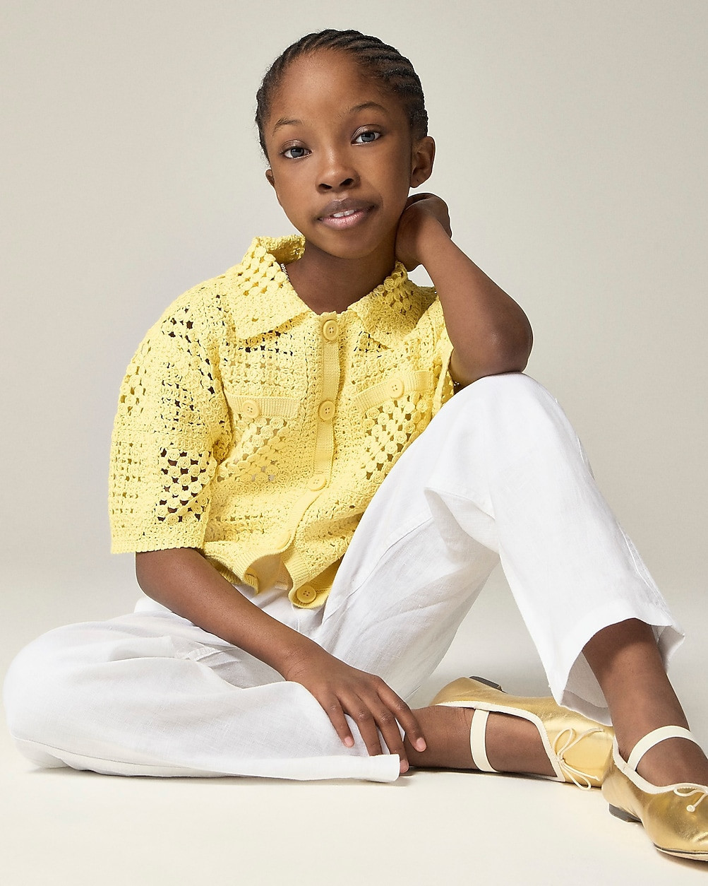 Girls' short-sleeve crochet button-up shirt | J. Crew US