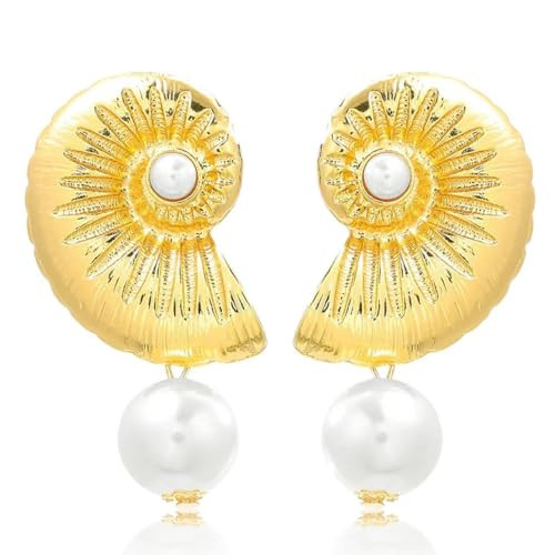 INLOLLY Gold Shell Earrings Pearl Shell Earrings for Women Girls, Boho Ocean Earrings Elegant Seashell Earrings Shell Jewelry, Summer Beach Stud Earrings Gifts | Amazon (US)
