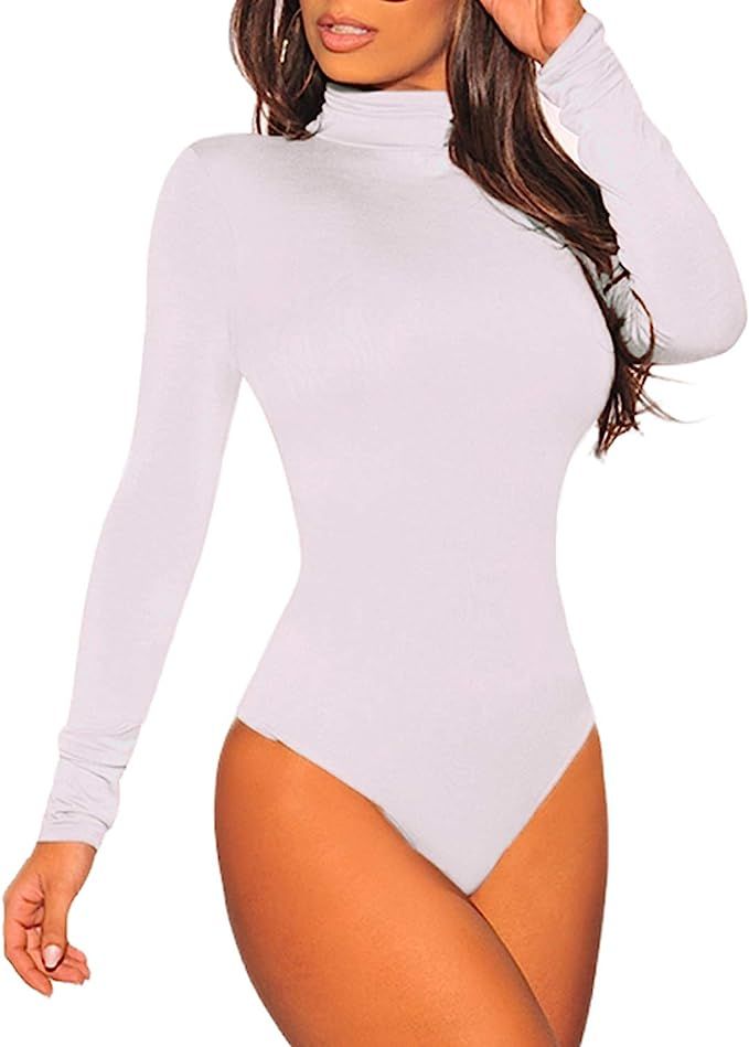 ANCAPELION Women’s Long Sleeve Turtleneck Sexy Stretchy Bodysuit Basic Bodycon Leotard Top | Amazon (US)