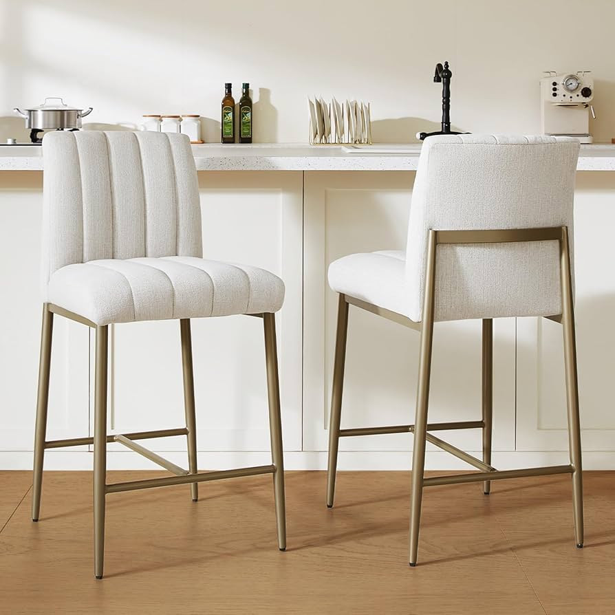 Comfortable Bar Stools Set of 2, 26” Thick Upholstered Counter Height Bar Stools with Backs, Li... | Amazon (US)