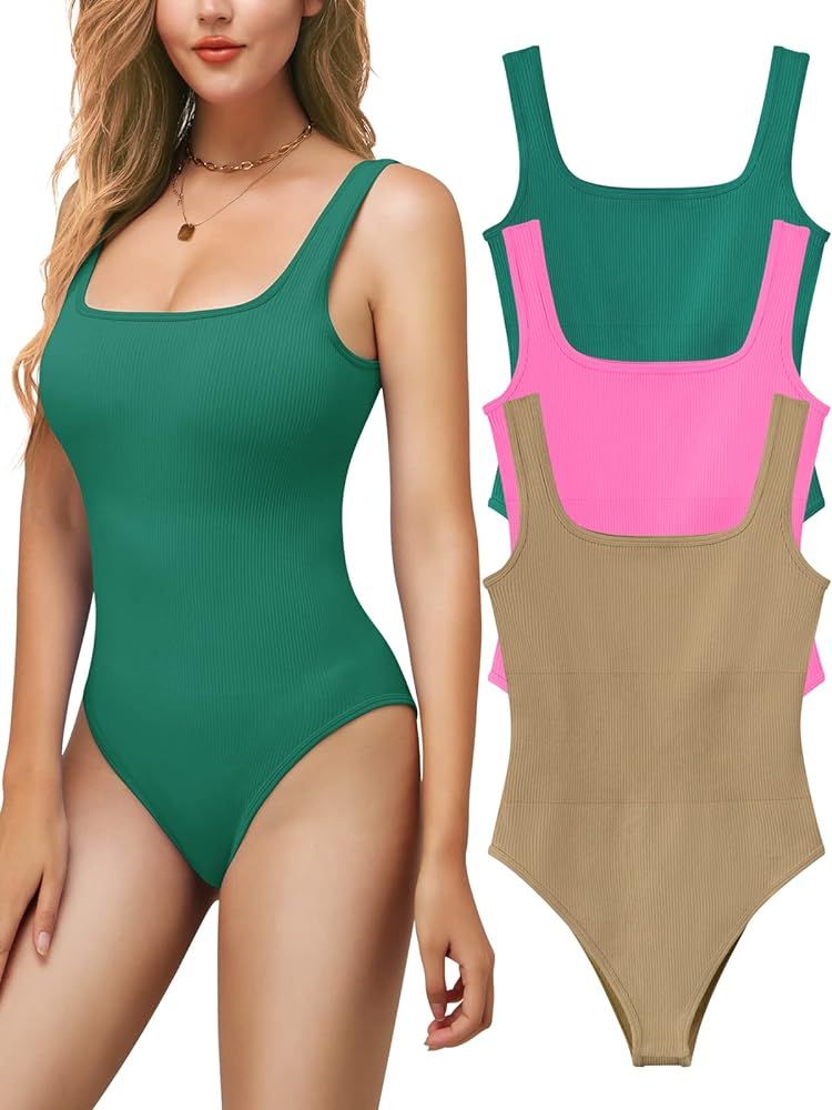 MRIGNT Ribbed Seamless Bodysuit for Women, Sleeveless Shapewear Tank Top for Tummy Control, Sexy Bod | Amazon (US)