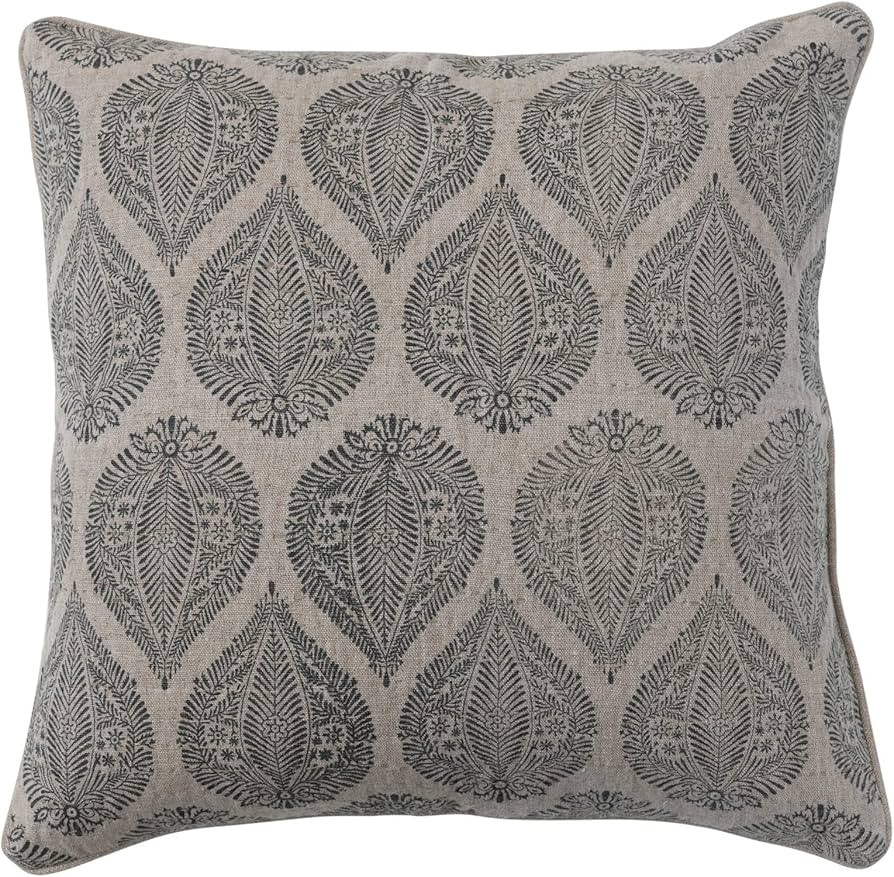 Creative Co-Op Linen and Cotton Botanical Print, Natural and Black Pillow Cover | Amazon (US)