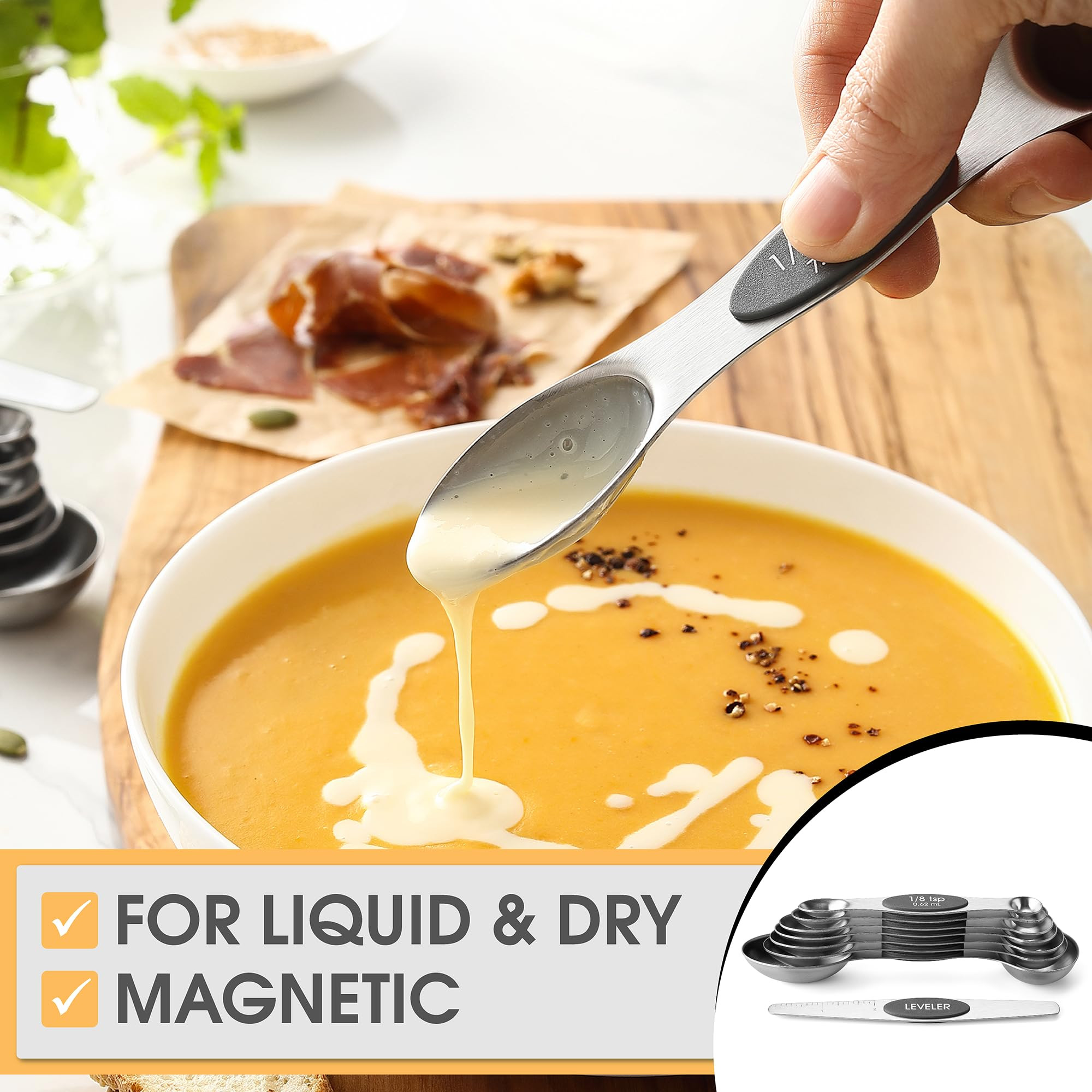 Spring Chef Stainless Steel Magnetic Measuring Spoons Set of 8 with Leveler, Dual Sided Metal Tea... | Amazon (US)