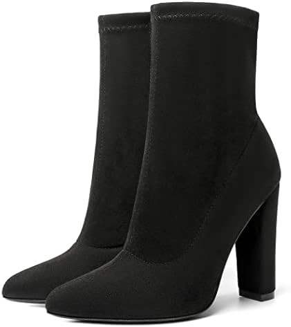 risdoada Women's Sock Boots Chunky Heel Ankle Booties Elastic Suede Pointed Toe Fall Winter High ... | Amazon (US)