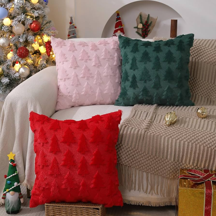 DFXSZ Christmas Tree Pillow Covers 20x20 inch Set of 2 Christmas Decoration Green Soft Plush Faux... | Amazon (US)