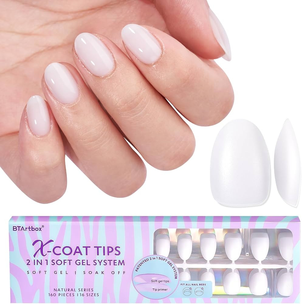 BTArtboxnails XS Short Almond Gel Nail Tips - Pre Colored Milky White Soft Gel Nail Tips, Milky W... | Amazon (US)