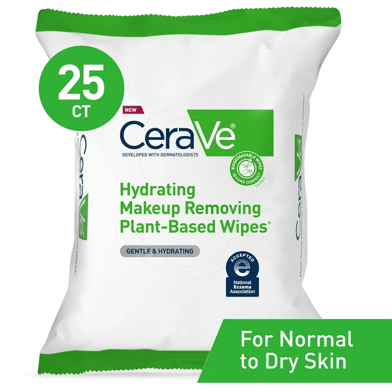 CeraVe Hydrating Makeup Remover Wipes, Biodegradable Facial Cleansing Cloth, Suitable for Normal ... | Walmart (US)