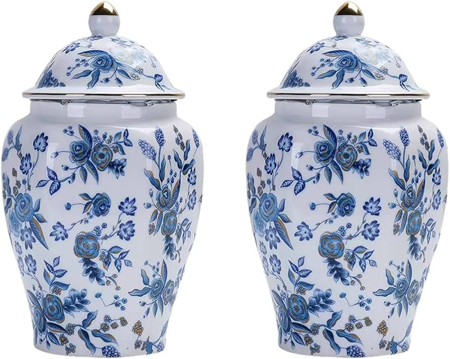 Magcolor Decorative Creative Blue and White Ceramic Ginger Jar set of -2 with Lid-7.7 inch Tall | Amazon (US)