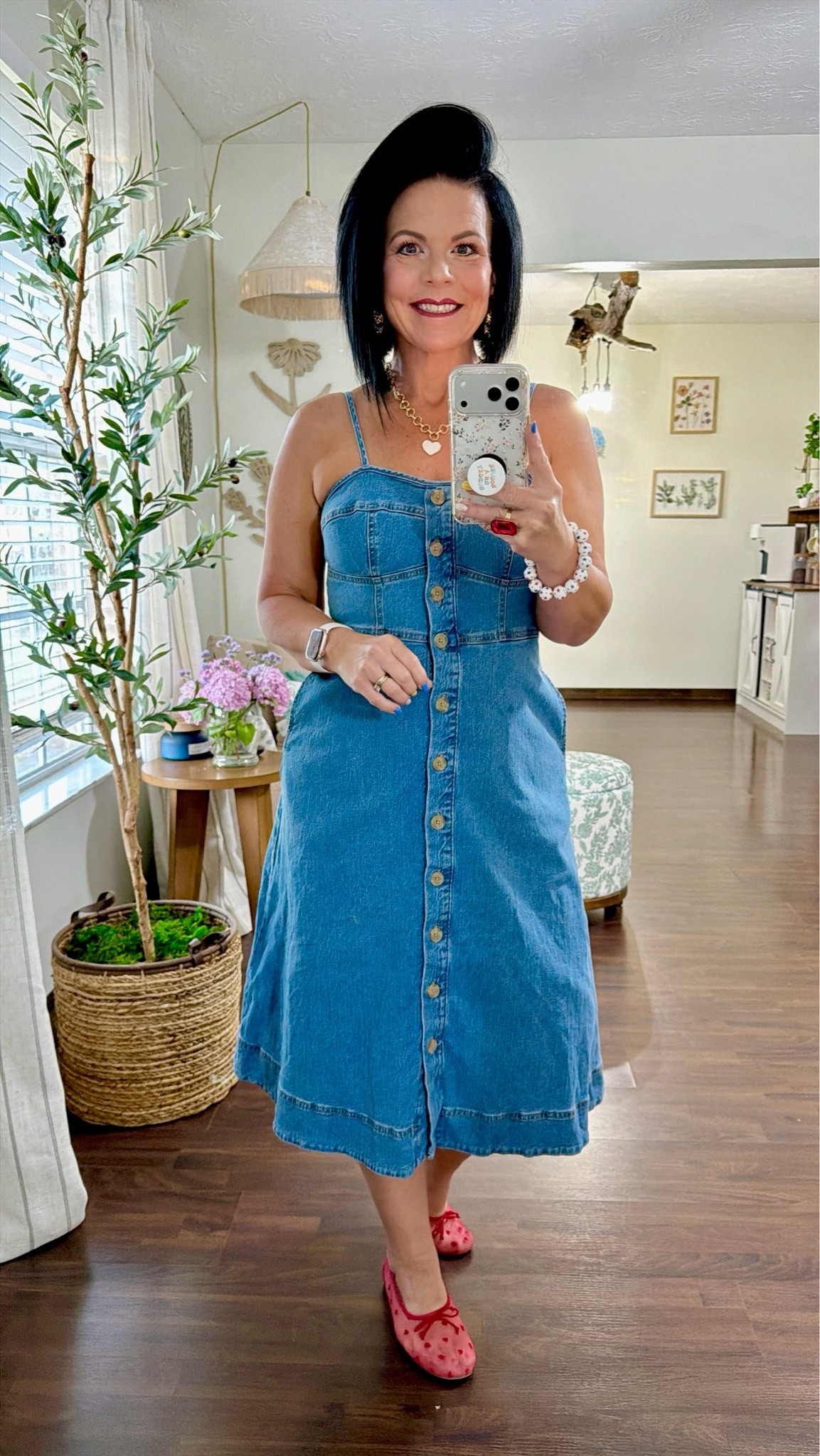 summer dresses
My style is from the Target line 2 years ago 
Linking similar options 

Summer Adjustable Strap Sleeveless Midi Denim Dress Button Down A-Line Swing Flowy Jean Dress
