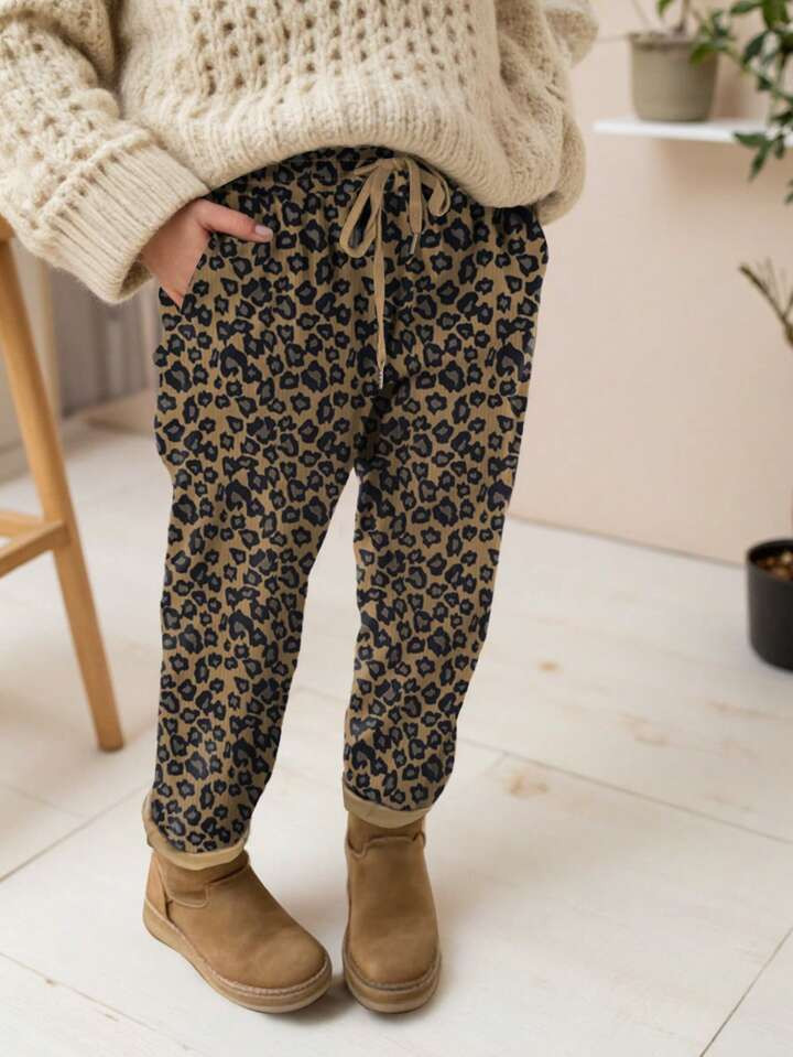 INAWLY Women's Simple Leopard Print Tie Front Pocket Casual Sweatpants Graduation,Back To School ... | SHEIN