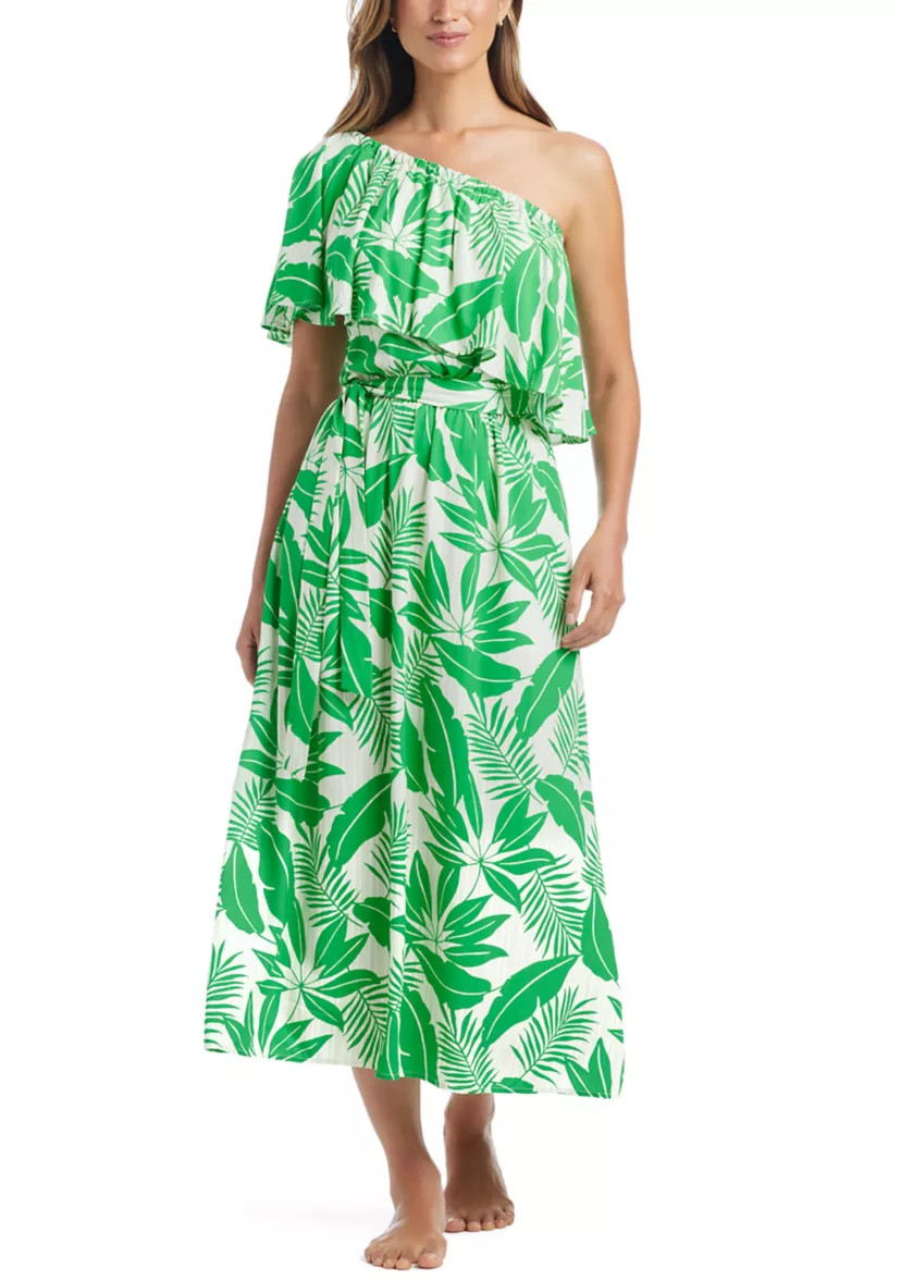 Women's Island Time One Shoulder Ruffled Coverup Midi Dress | Belk